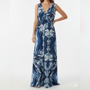 Red Saks Fifth Ave Blue Marble Surplice Knot Detail Sleeveless Maxi Dress Medium